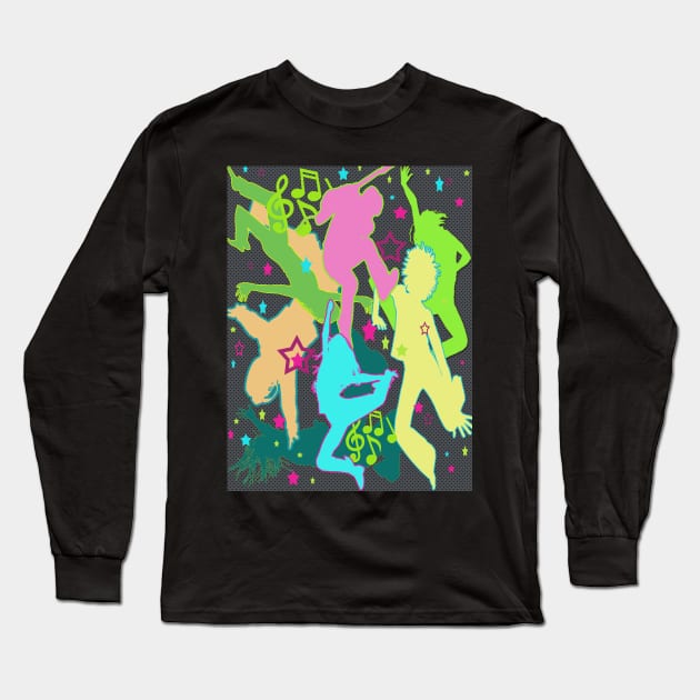 FUNKY Dancing People Live Music Retro Design Pop Art Culture 60s 70s 80s 90s New Wave New School Old School Concert Festival Long Sleeve T-Shirt by Shayna